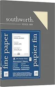 Southworth 25% Cotton Business Paper, 8.5” x 11”, 24 lb/90 gsm, Linen Finish, White, 100 Sheets - Packaging May Vary (P564CK), Ivory