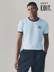 Blue EDIT Ringer Style 100% Cotton T-Shirt (AR8595) | $25