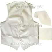 New Men's Vesuvio Napoli Tuxedo Vest Necktie Hankie set prom party Cream