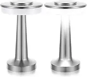Riakrum Set of 2 LED Portable Cordless Table Lamp with Touch Sensor 3 Color Stepless Dimming Rechargeable Battery up to 15 Hours Cordless Table Light Wireless Lamp for Nursery(Silver)