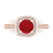 1.4Ct Round Cut Pink Tourmaline Gold Halo Engagement Promise Statement Ring
