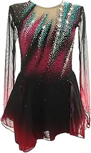 [Zagitova] Figure Ice Skating Dress for Womens, Kid Mesh Patchwork Long Sleeve Lyric Costume for Competition
