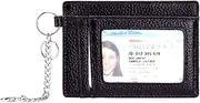 [AurexaFashion] Genuine Real Leather Slim Minimalist Front Pocket Wallet for Women, RFID Blocking Credit Card Holder Card Cases with ID Window Metal Chain Key Ring, 01. Black, 4.33 in x 3.15 in x 0.1 in, Slim