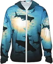 [RLDOBOFE] Women's UPF 50+ Sun Protection Hoodie Lightweight Jackets Shirt Hammerhead Sharks Long Sleeve Sun Shirts