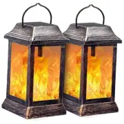 Solar Lights Metal Flickering Flame Solar Lantern Outdoor Hanging Bronze