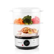 20-Cup Silver 2-Tier Food Steamer with Stainless Steel Base and Plastic Containe