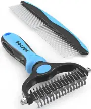 Dog Grooming Brush and Metal Comb, Undercoat Rake for Dogs Grooming Supplies Dem