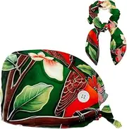 [CWAGFEQZ] Scrub Caps Women,Scrub Hats Suitable for Women,Red Bird Pink Flowers