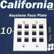 10 Faceplate 12 Port Keystone Jack RJ45 CAT5 CAT5e CAT6 Network Wall Plate White