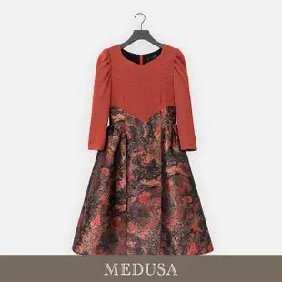 【MEDUSA 曼度莎】現貨-亮粉感豔紅緹花小禮服（M-XL）｜洋裝 禮服洋裝 媽媽禮服 冬新品(201-91806)