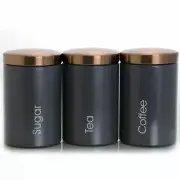 MegaChef Matte Gray 3 Pc Sugar Coffee Tea Storage Container Canister Set w Lids
