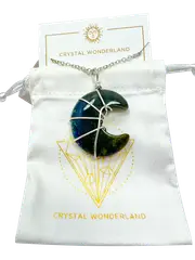 Labradorite Half Moon Shape Pendant Necklace Silver Healing Polished Tumbled
