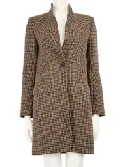 Brown Wool Houndstooth Mid-Length Coat