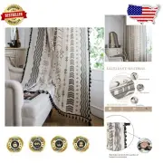 Stylish Light Filtering Boho Curtains - Geometric Patterned Drapes 59W x 63L