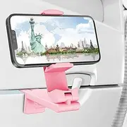 Airplane Phone Holder Travel Essentials, Multi-Directional 360° Degree Rotation, Pocket-Sized Universal Handsfree Phone Mount for Flying Home Kitchen Office and Travel Accessories Must Haves (Pink)