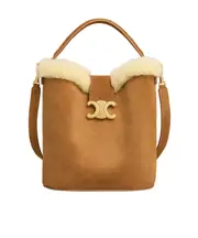 MEDIUM LOUISE BAG in SUEDE CALFSKIN AND SHEARLING One size Tobacco/cream