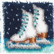 Snowy Hooked Pillow Kit - DIY Latch Hook Yarn Rug Pattern for Arts and Crafts, C