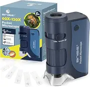 Pocket Microscope 60X-120X - Portable Handheld Microscope for Kids - Miniscope with Microscope Slides for Learning - Education Toys for Kids Age 5-12 Home School - Children's Day Gifts for Girls Boys