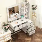 Dressing Table 5 Drawers Make up Desk Vanity White Set with 11 LED Lights Mirror