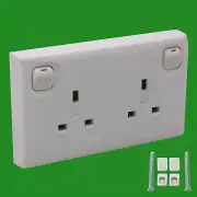 2x 1 To 2 Gang UK Mains Switch Wall Converter Socket Single - Double White 3 Pin