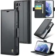 [ELEPIK] for Galaxy S21 Plus Case with Card Holder, Kickstand [3 Card Holder + 1 Cash Slot] [Durable PU Leather] Magnetic Wallet Phone Cover for Samsung Galaxy S21 Plus, Fashion Black