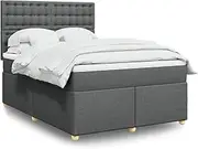 Box Spring Bed with Mattress Dark Grey Queen Fabric,Beds & Bed Frames-3293786