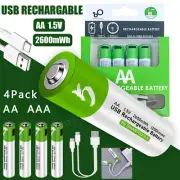 4pack USB AA AAA Lithium ion Rechargeable Battery 1.5V Fast Charger Type C Cable