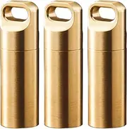 Portable Pill Case SENRISE Waterproof Pill Box Metal Small Pocket Keychain Medicine Case for Outdoor Travel Camping (Gold, Small, 3PCS)