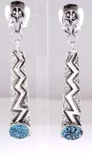 Kevin Yazzie Navajo Sterling Silver Long Dangle Earrings Kingman Turquoise
