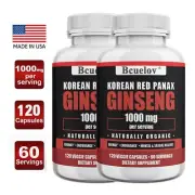 Korean Red Ginseng 1000 mg 120 Capsules, High Strength Ginseng Root Extract