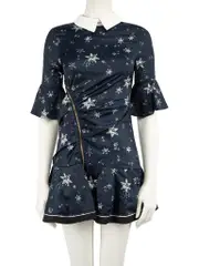 Navy Star Print Zipped Detail Mini Dress