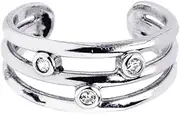 [JewelryWeb] 925 Sterling Silver With Rhodium Finish Shiny Cuff Type Open 3 row toe ring With 3 white CZ Simulated Diamond-toe ring for Women