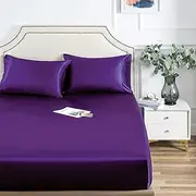 ForZzz Satin Sheets Queen Size Silky Soft Satin Bed Sheets,AU Size White Satin Sheet Set, 1 Deep Pocket Fitted Sheet + 2 Pillowcases(Queen,Purple)