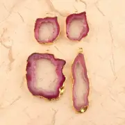 Lot 4 Pcs Pink Geode Slice Druzy Gold Plated DIY Single Bail Making Connectors