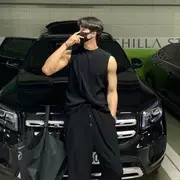 Plain Tank Top / Sweatpants Tank Top - Black - L