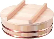 TIKUSAN Wooden Hangiri Sushi Rice Mixing Tub Copper Band with Lid Made in Japan Made of Sawara Cypress Sushi Rice Bowl with Lid Sushi Oke (13" (33cm))