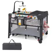 Costway5-in-1 Baby Pack and Play with 4-Level Adjustable Height and Changing Table-Grey