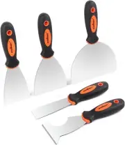 HORUSDY 5-Piece Putty Knife Set, Stainless Steel Scrapers, Heavy Duty Non-Sli...