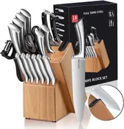 18-Piece Kitchen Knife Set with Block and Sharpener for Steak and Kitchen