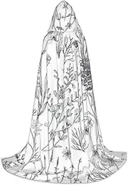 Flowering Herbs And Herbaceous Plants Print Unisex Hooded Cloak For Carnival Theme Party Decorations Witch