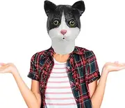 EvilCos Halloween Funny Cute Cat Head Mask for Adult,Realistic Latex Cosplay Cotume Animal Head Mask