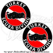 TURKEY SCUBA DIVING Flag-Turkish Map Shape Circular Stickers, Decals 75mm x2