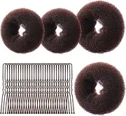 URAQT Hair Donut Bun Maker Set, 4 Pcs Ring Style Donut Bun Shaper with 30 Hair Pins, Blonde Chignon Doughnut Bun Hair Accessories for Girls Kids Women DIY Chignon Hair Styles