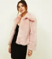 NEW LOOK PINK FAUX FUR COLLARED JACKET CUTE LOOK DAY NIGHT PARTY OCCASION UK M