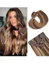 Clip in Hair 100% Real Remy Human Hair Extensions Skin Weft Full Head Ombre