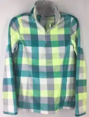 Girl's XS Jacket OLD NAVY Half Zip LIME GREEN AQUA GRAY PLAID Fleece Pullover
