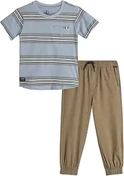[Volcom] Baby Boys' Pants Set - 2 Piece Short Sleeve Jersey T-Shirt and Woven Joggers - Matching Outfit for Little Boys (12M-7)
