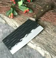 Cleaver Knife Hammered Forged Stainless Steel Wood Handle Butcher Slicing Chef L