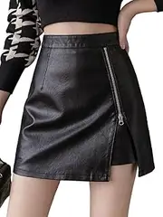 [Generic] Womens Leather Skirt,High Waist Casual Zip Faux Leather Skirt Mini Bodycon Pencil Skirt