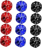 JECOMPRIS 12 Pcs Vehicle Valve Caps Durable Alloy Tire Valve Dust Caps with Unique Dice Design for Cars Motorcycles and Bicycles Lightweight and Stylish